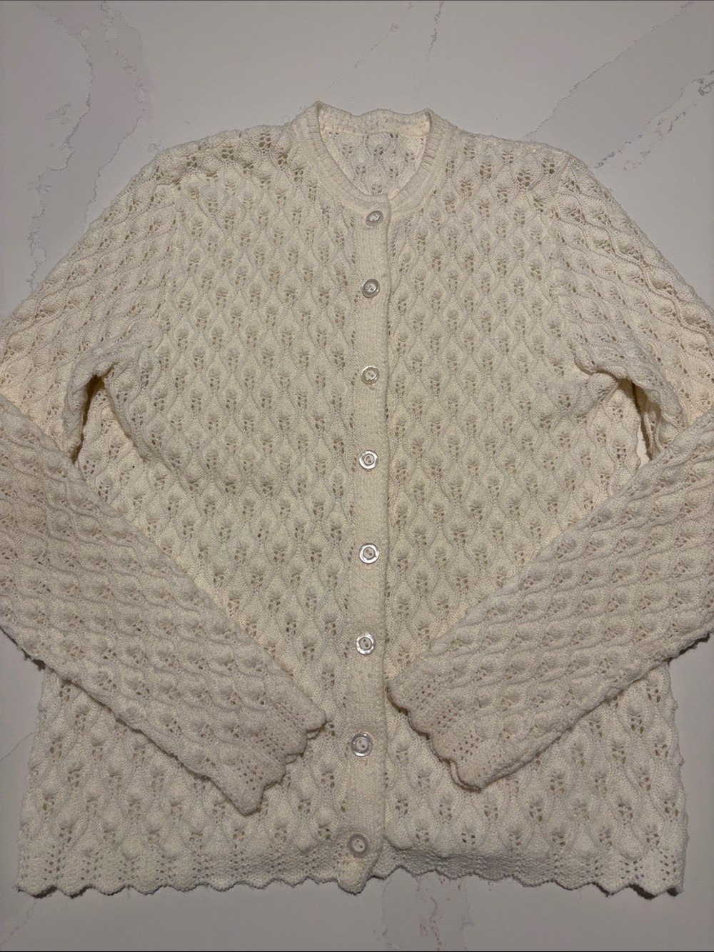 Classic Cream Cable-Knit Button-Front Sweater Size small